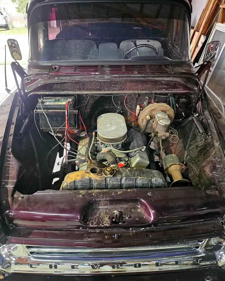 Pickup starting configuration — The original engine-bay arrangement documented before conversion work.