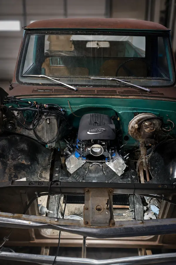 LS pickup installation in progress — Real fabrication, wiring and fitment work during an active swap.