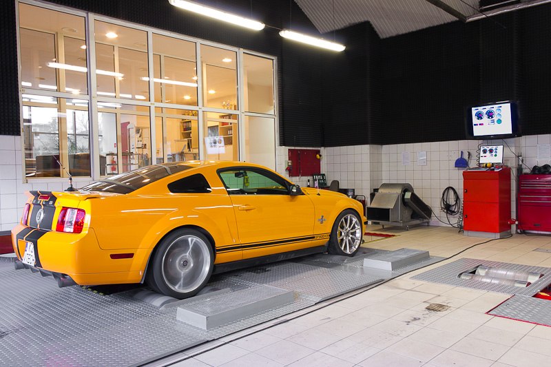 Performance car on a chassis dynamometer